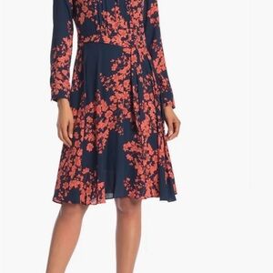 Nannette Navy and Red Floral Long Sleeve Dress